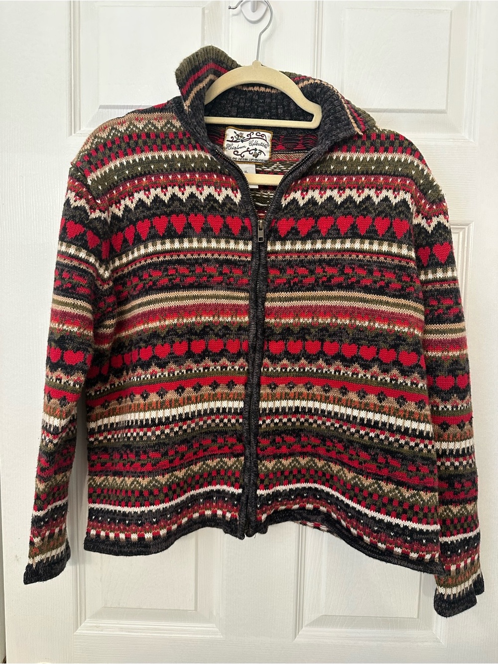 Womens‎ Zip-Front Fair Isle Cardigan Sweater - Red Multi